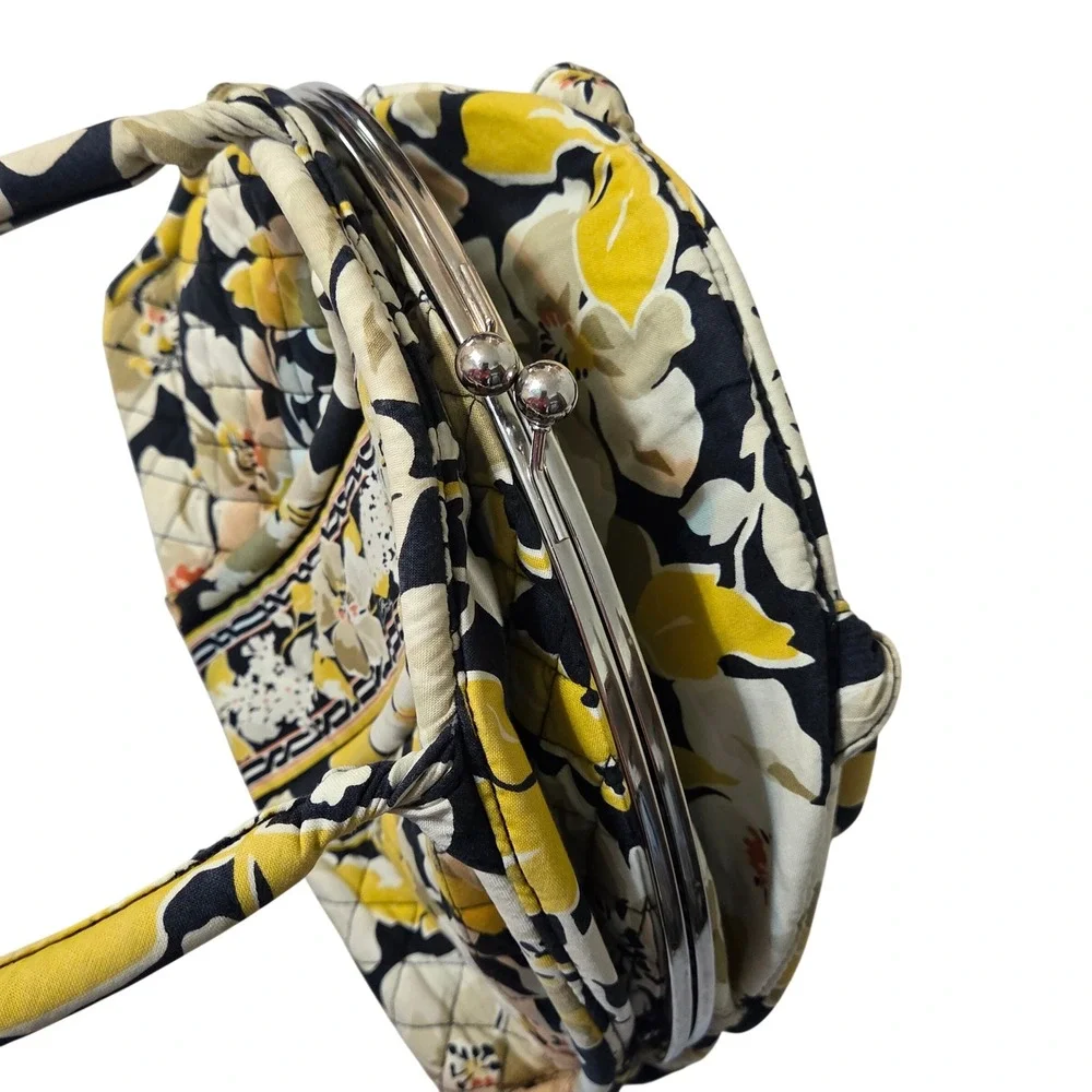 Vera‎ Bradley Alice Frame Bag Shoulder Black Yellow Floral Quilted Kiss Lock